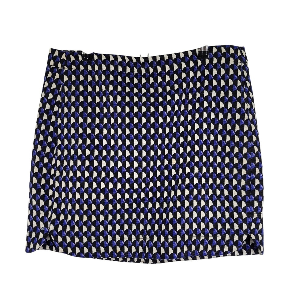 J.Crew Mini Skirt Women 10 Blue Geometric Scallop Jacquard Textured Jet Set Zip